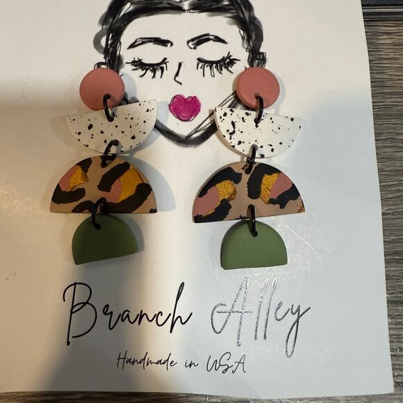 Branch Alley Abstract Animal Print Handmade Dangle Earrings NWT - Picture 2 of 8